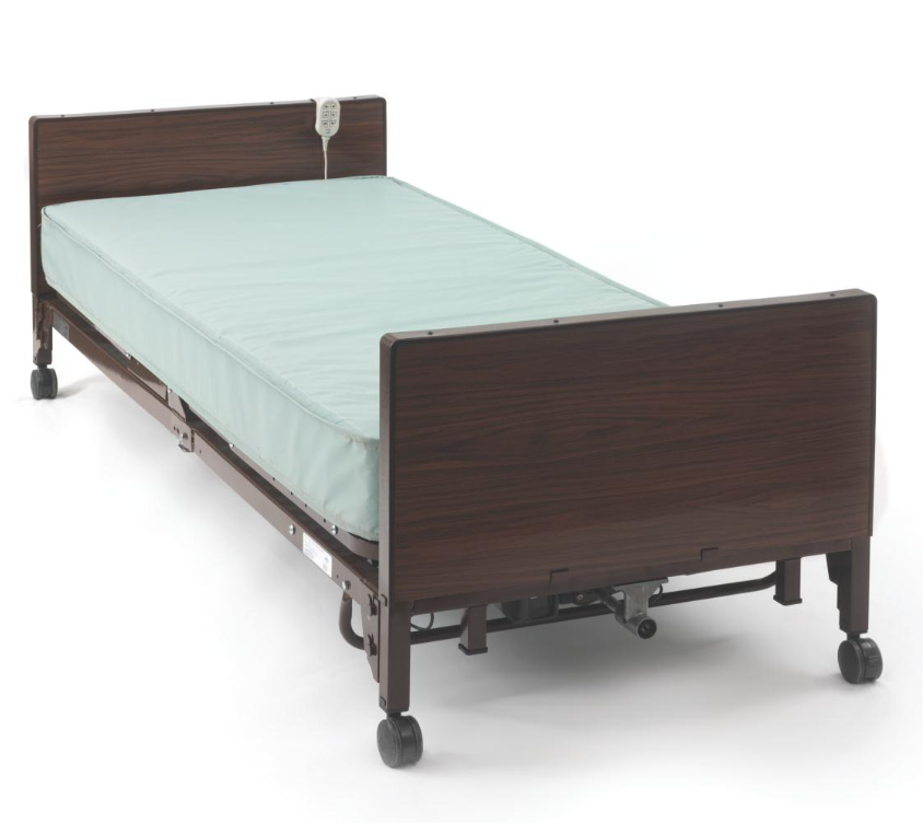 Low full-electric hospital bed with mattress and patient remote